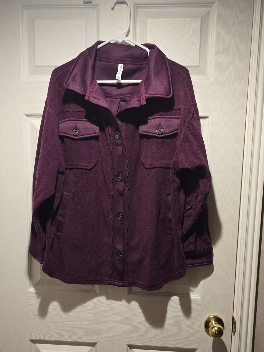 Women's Plum Button-Front Jacket With Pockets And Elbow Pads By Zenana